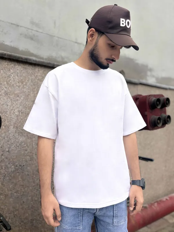 White_Cotton_Blend_Regular_T-Shirt_For_Men