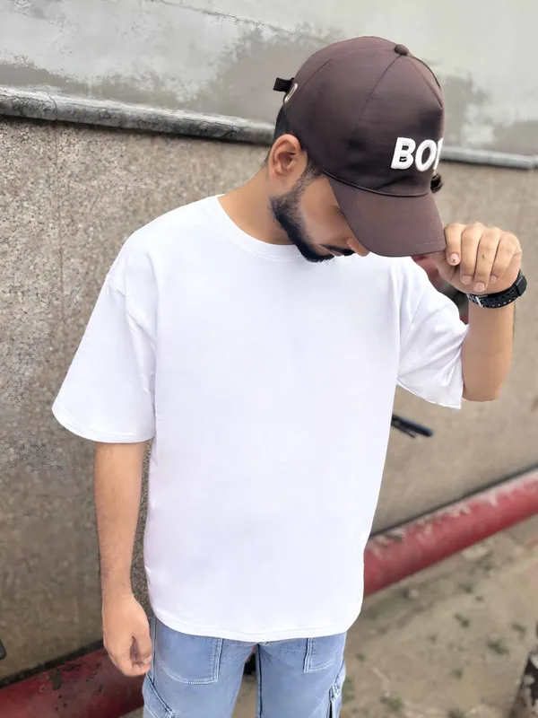 White_Cotton_Blend_Regular_T-Shirt_For_Men