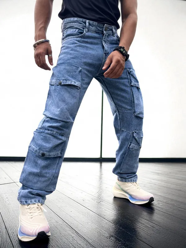 Omega_Blue_Cargo_Jeans_For_Men
