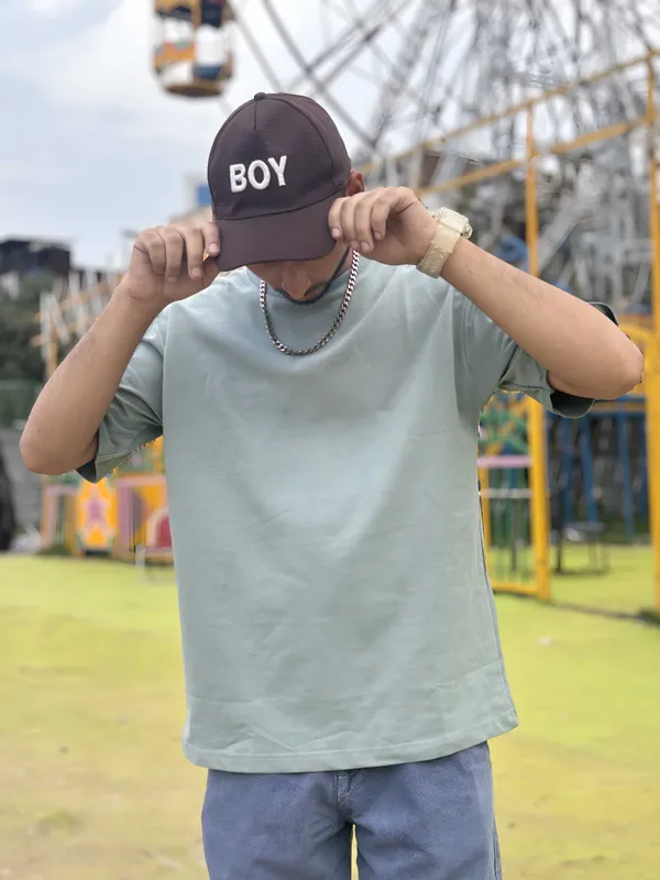 Light_Green_Cotton_Blend_Regular_T-Shirt_For_Men