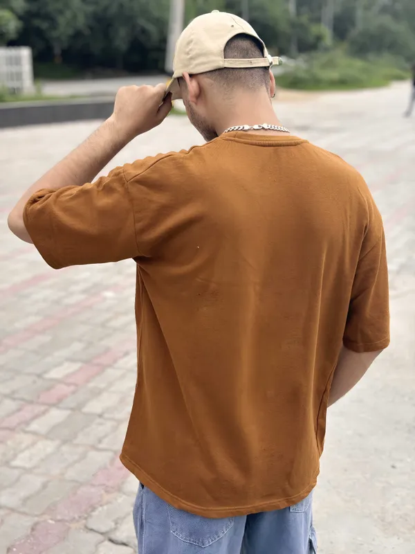 Dark_Brown_Cotton_Blend_Regular_T-Shirt_For_Men