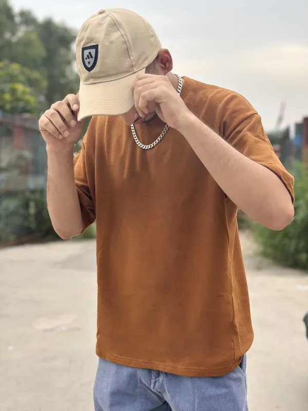 Dark_Brown_Cotton_Blend_Regular_T-Shirt_For_Men