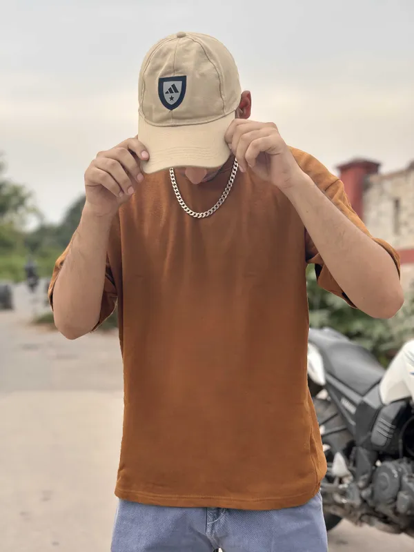 Dark_Brown_Cotton_Blend_Regular_T-Shirt_For_Men