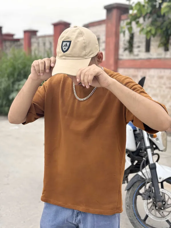 Dark_Brown_Cotton_Blend_Regular_T-Shirt_For_Men