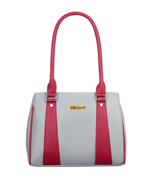 Grey_&_Maroon_Artificial_Leather_Shoulder_Bag_For_Women