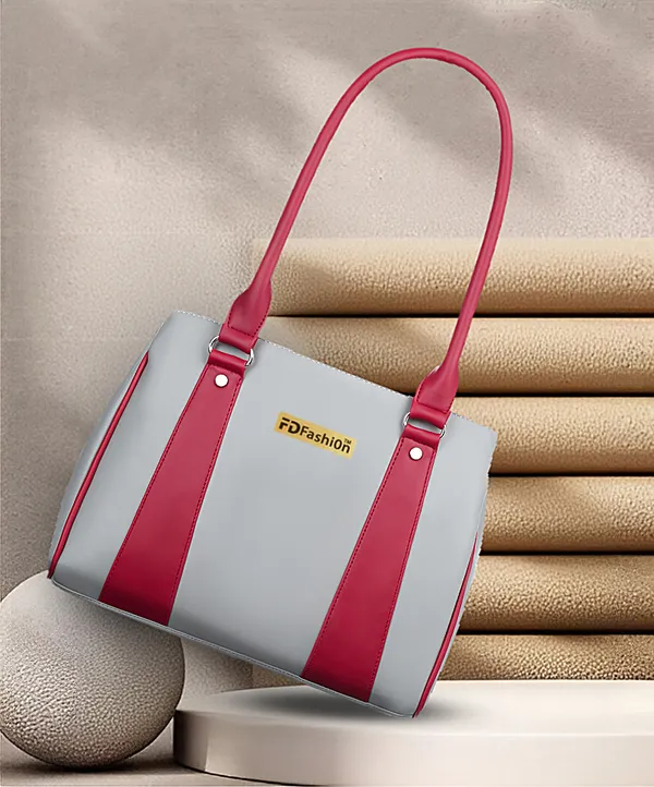 Grey_&_Maroon_Artificial_Leather_Shoulder_Bag_For_Women