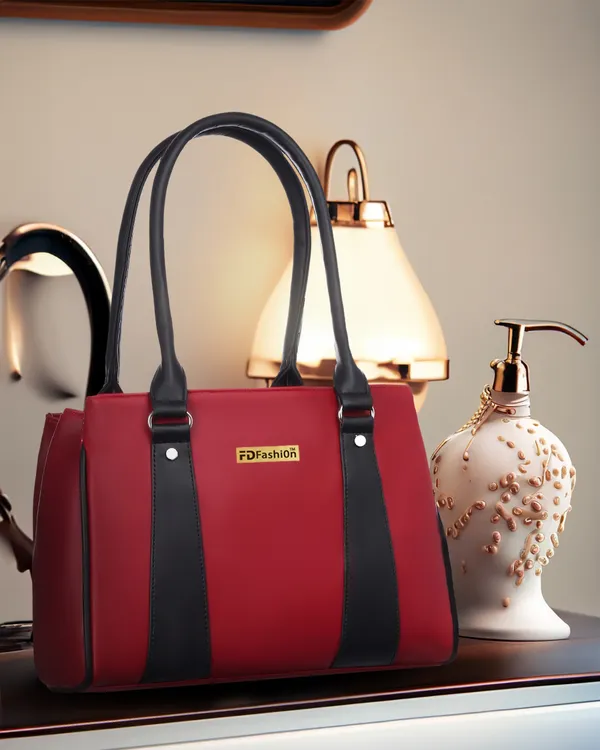 Maroon_&_Black_Artificial_Leather_Shoulder_Bag_For_Women