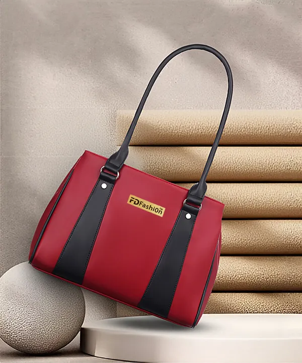 Maroon_&_Black_Artificial_Leather_Shoulder_Bag_For_Women