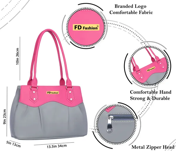 Grey_&_Pink_Pu_Shoulder_Bag_For_Women