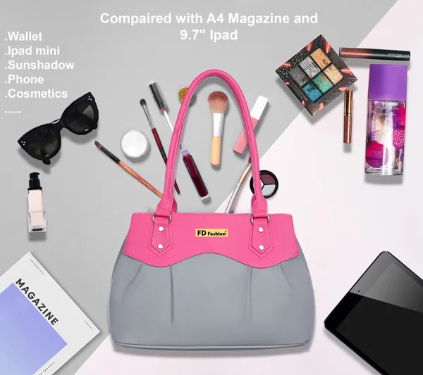 Grey_&_Pink_Pu_Shoulder_Bag_For_Women