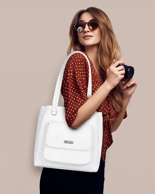 White_Pu_&_Artificial_Leather_Shoulder_Bag_For_Women