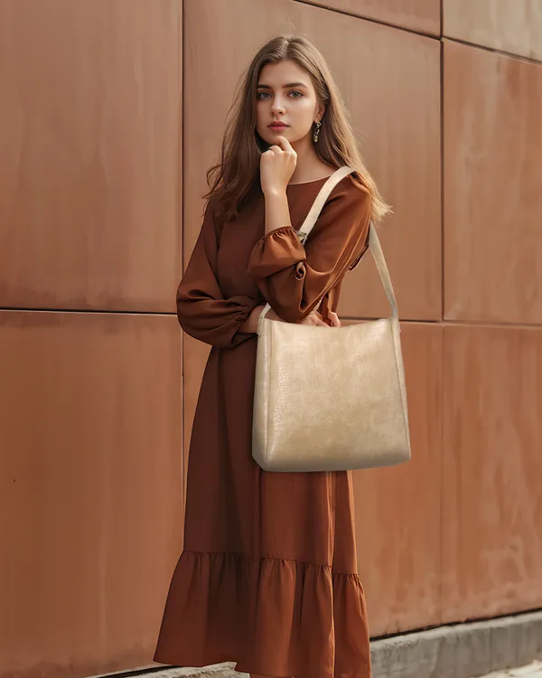 Beige_Artificial_Leather_Shoulder_Bag_For_Women