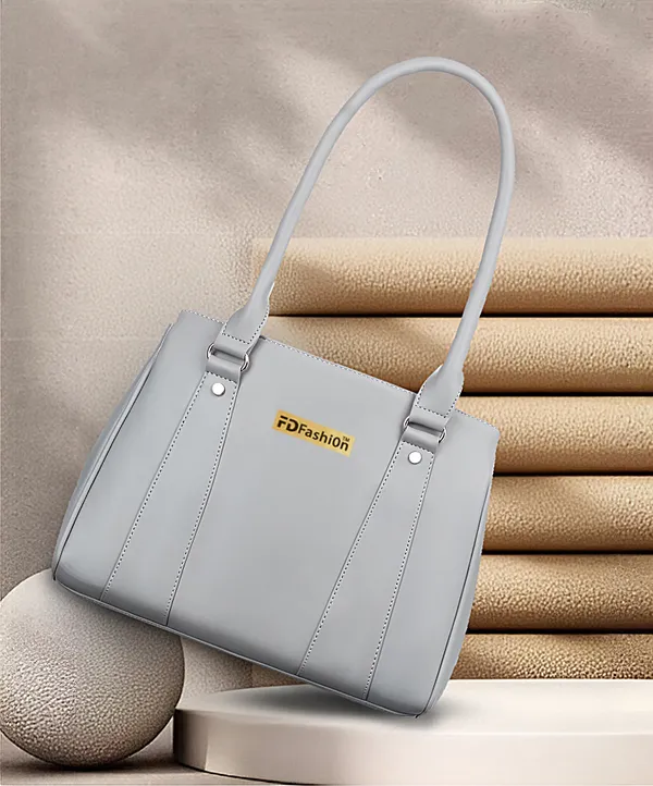 Grey_Artificial_Leather_Shoulder_Bag_For_Women
