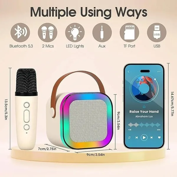 K12_Bluetooth_Speaker_With_Microphone_For_Kids_Wireless_Karaoke_Microphone_For_Toy_Gift_Singing_Party_And_Rgb_Lighting_Beige_1_Mike