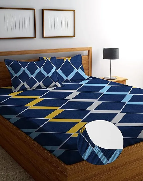 Multicolor_350_Tc_Cotton_Microfiber_King_Striped_Fitted_Elastic_Bedsheet_With_2_Pillow_Cover