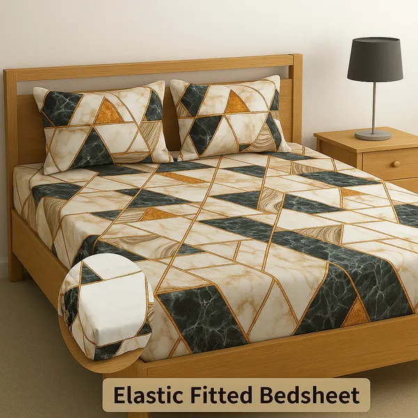 LOYREX_Multicolor_350_Tc_Cotton_Microfiber_King_Striped_Fitted_Elastic_Bedsheet_With_2_Pillow_Cover