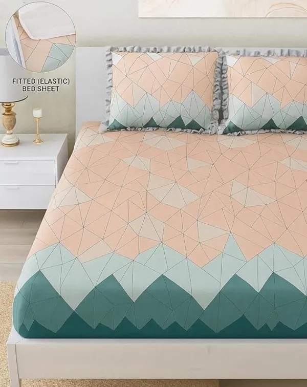 LOYREX_White_350_TC_Elastic_Fitted_Bedsheet__With_2_Frill_Pillow_Covers_|_Heavy_Cotton_Feel_King_Size_Bedsheet
