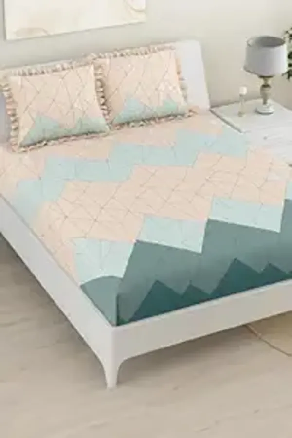 LOYREX_White_350_TC_Elastic_Fitted_Bedsheet__With_2_Frill_Pillow_Covers_|_Heavy_Cotton_Feel_King_Size_Bedsheet