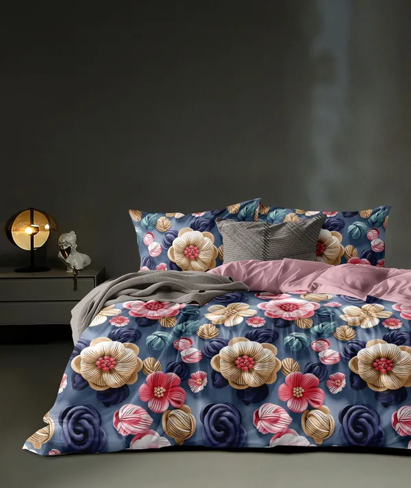 Loyrex_Multicolour_7D_Flower_Printed_Cotton_160_TC_Jointless_Super_King_Size_Double_Bed_Sheet_with_2_Pillow_Covers_Fitted