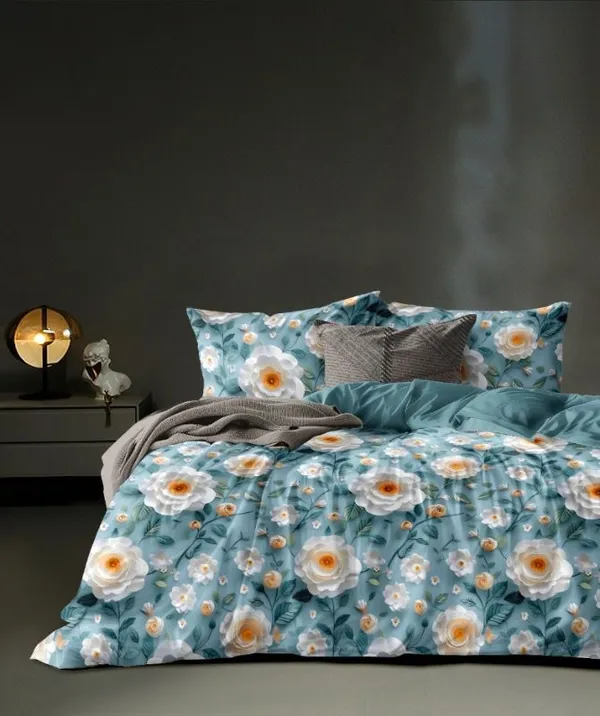 Loyrex_Sky_blue_7D_Flower_Printed_Cotton_160_TC_Jointless_Super_King_Size_Double_Bed_Sheet_with_2_Pillow_Covers_Fitted