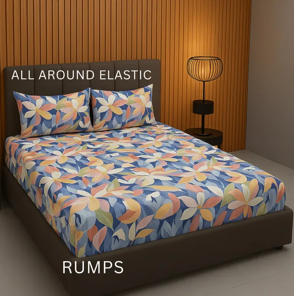Multicolor_220_Tc_Cotton_Double_King_Queen_Printed_Fitted_Elastic_Bedsheet_With_2_Pillow_Cover