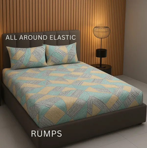 Multicolor_220_Tc_Cotton_Double_King_Queen_Printed_Fitted_Elastic_Bedsheet_With_2_Pillow_Cover