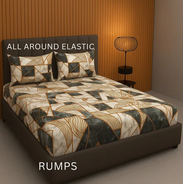 Multicolor_220_Tc_Cotton_Double_King_Queen_Printed_Fitted_Elastic_Bedsheet_With_2_Pillow_Cover