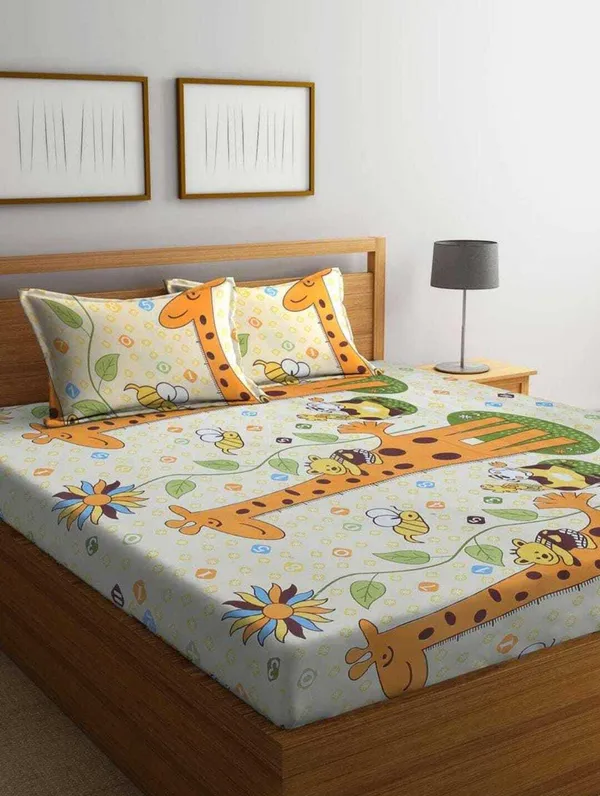Multicolor_350_Tc_Cotton_King_Floral_Fitted_Elastic_Bedsheet_With_2_Pillow_Cover