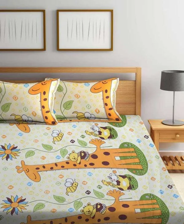 Multicolor_350_Tc_Cotton_King_Floral_Fitted_Elastic_Bedsheet_With_2_Pillow_Cover
