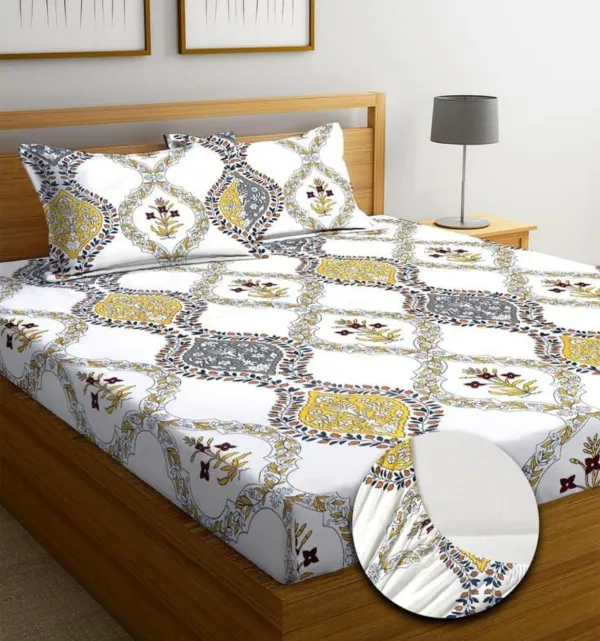Multicolor_350_Tc_Cotton_Microfiber_King_Striped_Fitted_Elastic_Bedsheet_With_2_Pillow_Cover