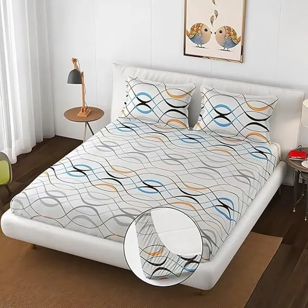 Multicolor_350_Tc_Cotton_Microfiber_King_Striped_Fitted_Elastic_Bedsheet_With_2_Pillow_Cover