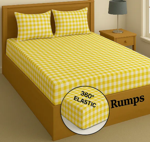 Yellow_344_Tc_Cotton_Microfiber_Double_Self_Design_Fitted_Elastic_Bedsheet_With_2_Pillow_Cover