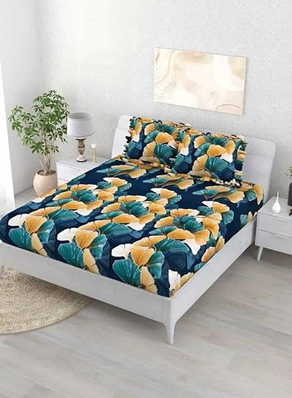 LOYREX_350_TC_Premium_Heavy_Cotton_Feel_1_Elastic_Fitted_Bedsheet_with_2_Frill_Pillow_Covers