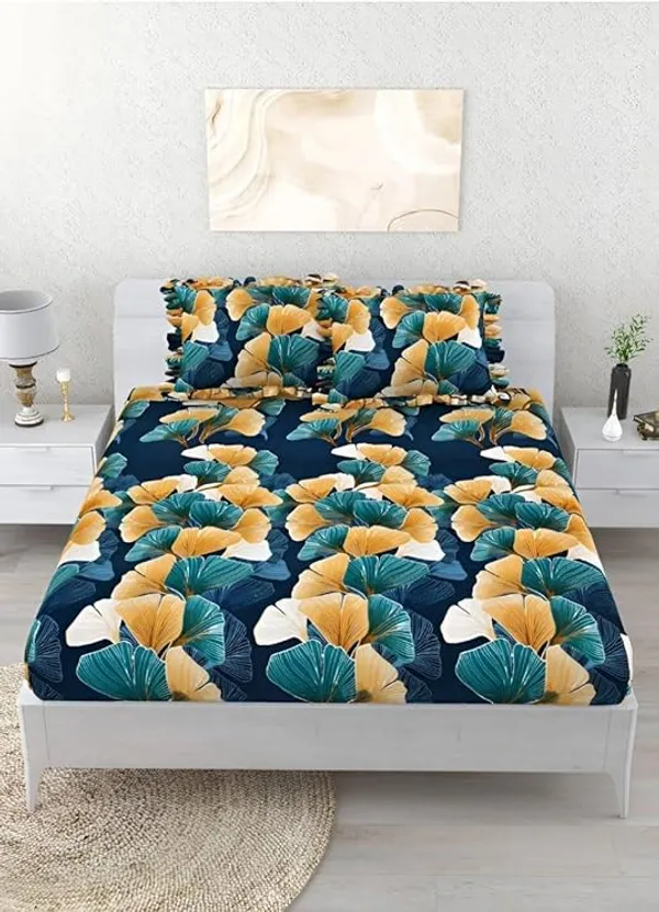 LOYREX_350_TC_Premium_Heavy_Cotton_Feel_1_Elastic_Fitted_Bedsheet_with_2_Frill_Pillow_Covers