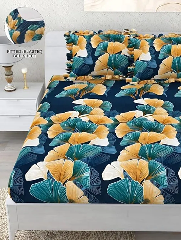 LOYREX_350_TC_Premium_Heavy_Cotton_Feel_1_Elastic_Fitted_Bedsheet_with_2_Frill_Pillow_Covers