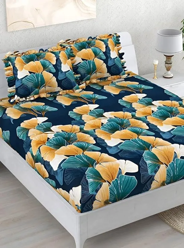 LOYREX_350_TC_Premium_Heavy_Cotton_Feel_1_Elastic_Fitted_Bedsheet_with_2_Frill_Pillow_Covers