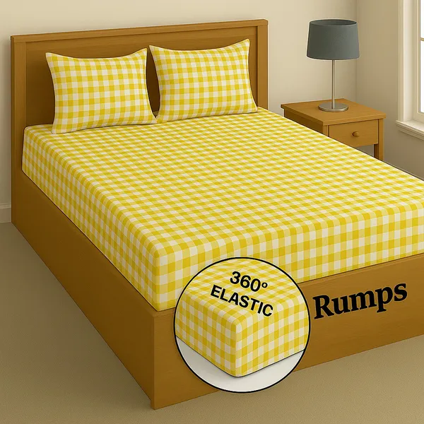 Yellow_344_Tc_Cotton_Microfiber_Double_Self_Design_Fitted_Elastic_Bedsheet_With_2_Pillow_Cover