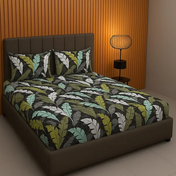 Multicolor_220_Tc_Cotton_Double_King_Queen_Printed_Fitted_Elastic_Bedsheet_With_2_Pillow_Cover