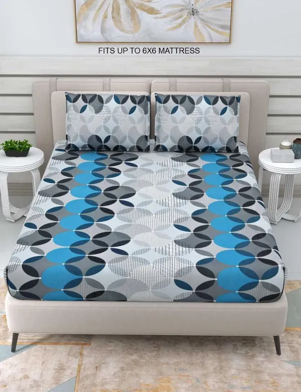 Multicolor_350_Tc_Cotton_Microfiber_King_Striped_Fitted_Elastic_Bedsheet_With_2_Pillow_Cover
