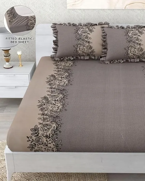 Loyrex_Coffee_350_TC_Elastic_Fitted_Bedsheet_King_Size_With_2_Frill_Pillow_Covers_|_Heavy_Cotton_Feel_King_Size_Bedsheet