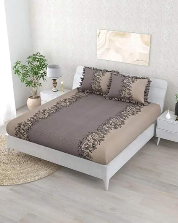 Loyrex_Coffee_350_TC_Elastic_Fitted_Bedsheet_King_Size_With_2_Frill_Pillow_Covers_|_Heavy_Cotton_Feel_King_Size_Bedsheet