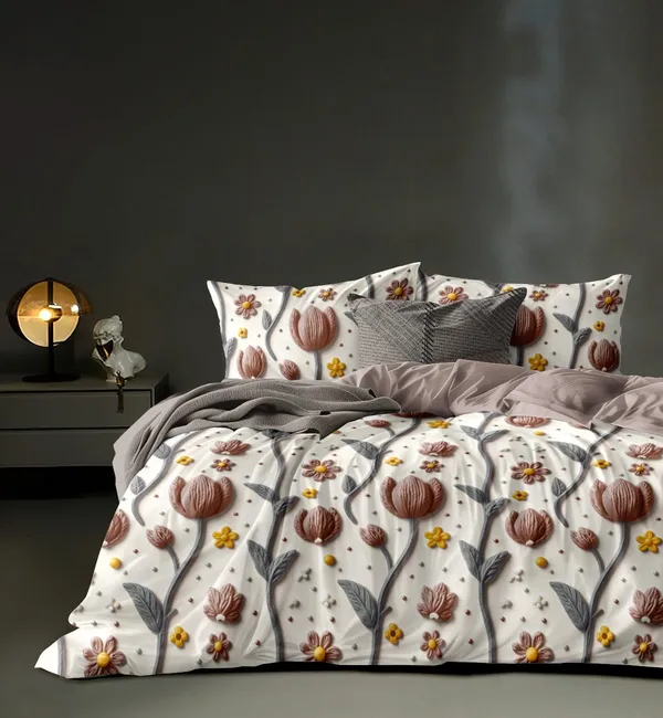 Loyrex_Coffee_7D_Flower_Printed_Cotton_160_TC_Jointless_Super_King_Size_Double_Bed_Sheet_with_2_Pillow_Covers