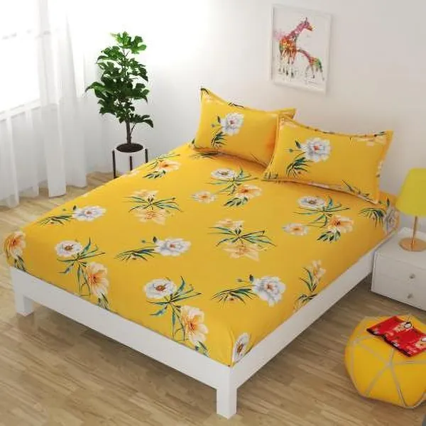 Yellow_220_Tc_Microfiber_King_Floral_Fitted_Elastic_Bedsheet_With_2_Pillow_Cover