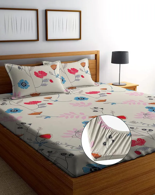 Multicolor_350_Tc_Cotton_Microfiber_King_Striped_Fitted_Elastic_Bedsheet_With_2_Pillow_Cover