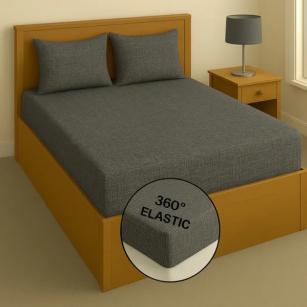 Grey_344_Tc_Cotton_Microfiber_Double_Self_Design_Fitted_Elastic_Bedsheet_With_2_Pillow_Cover