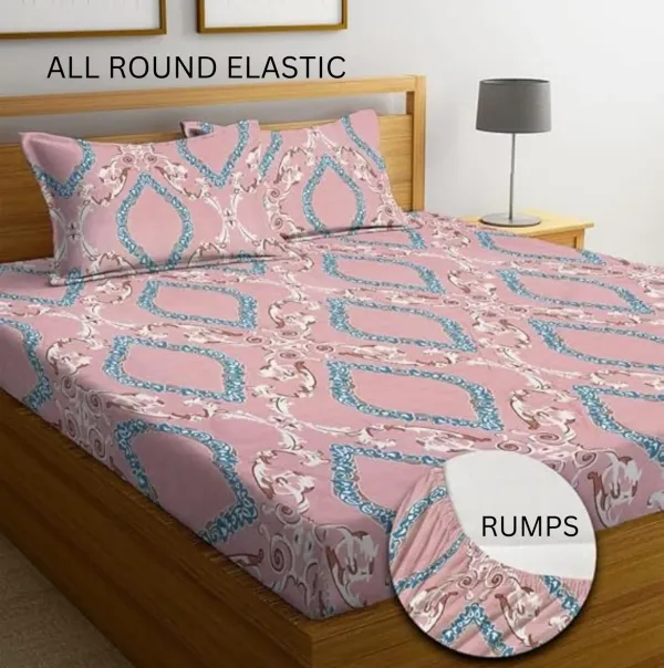Pink_350_Tc_Cotton_Microfiber_King_Striped_Fitted_Elastic_Bedsheet_With_2_Pillow_Cover
