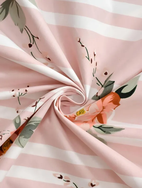 Pink_350_Tc_Cotton_Microfiber_King_Striped_Fitted_Elastic_Bedsheet_With_2_Pillow_Cover