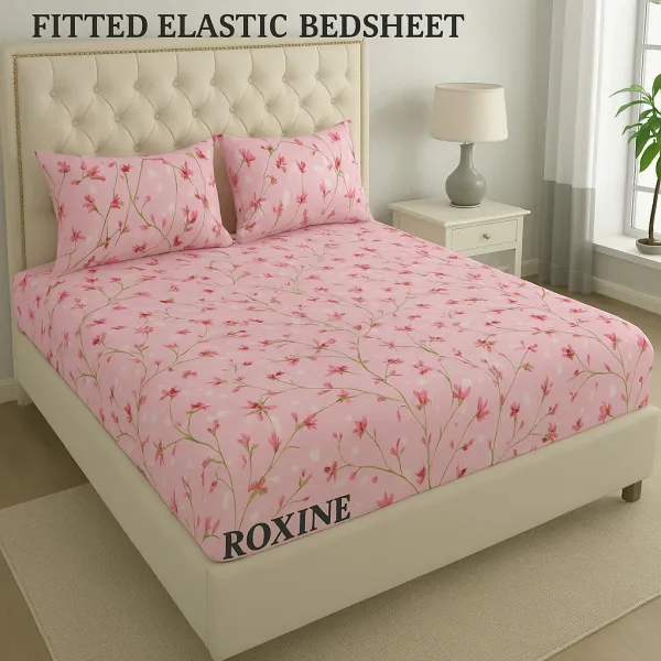 Pink_320_Tc_Microfiber_Cotton_Double_Queen_King_Floral_Fitted_Elastic_Bedsheet_With_2_Pillow_Cover
