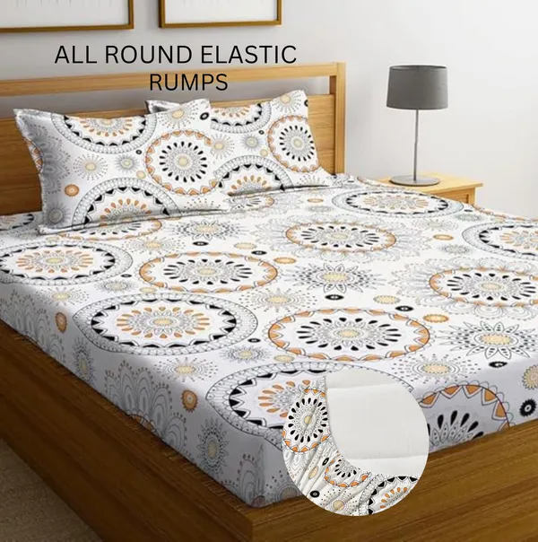 White_350_Tc_Cotton_Microfiber_King_Striped_Fitted_Elastic_Bedsheet_With_2_Pillow_Cover