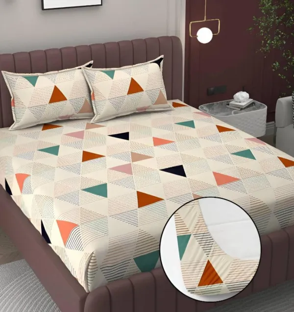 White_&_Pink_350_Tc_Cotton_Microfiber_King_Striped_Fitted_Elastic_Bedsheet_With_2_Pillow_Cover